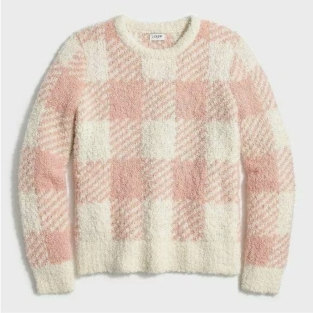 J. Crew Soft Boucle Buffalo Check Plaid Sweater Pink XS